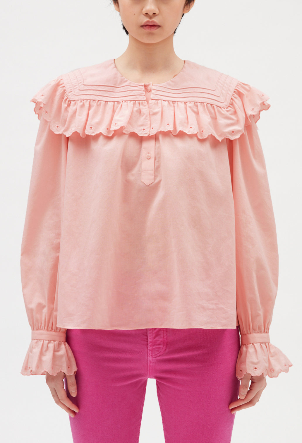 Blouse coton brodé rose Faume - seconde main