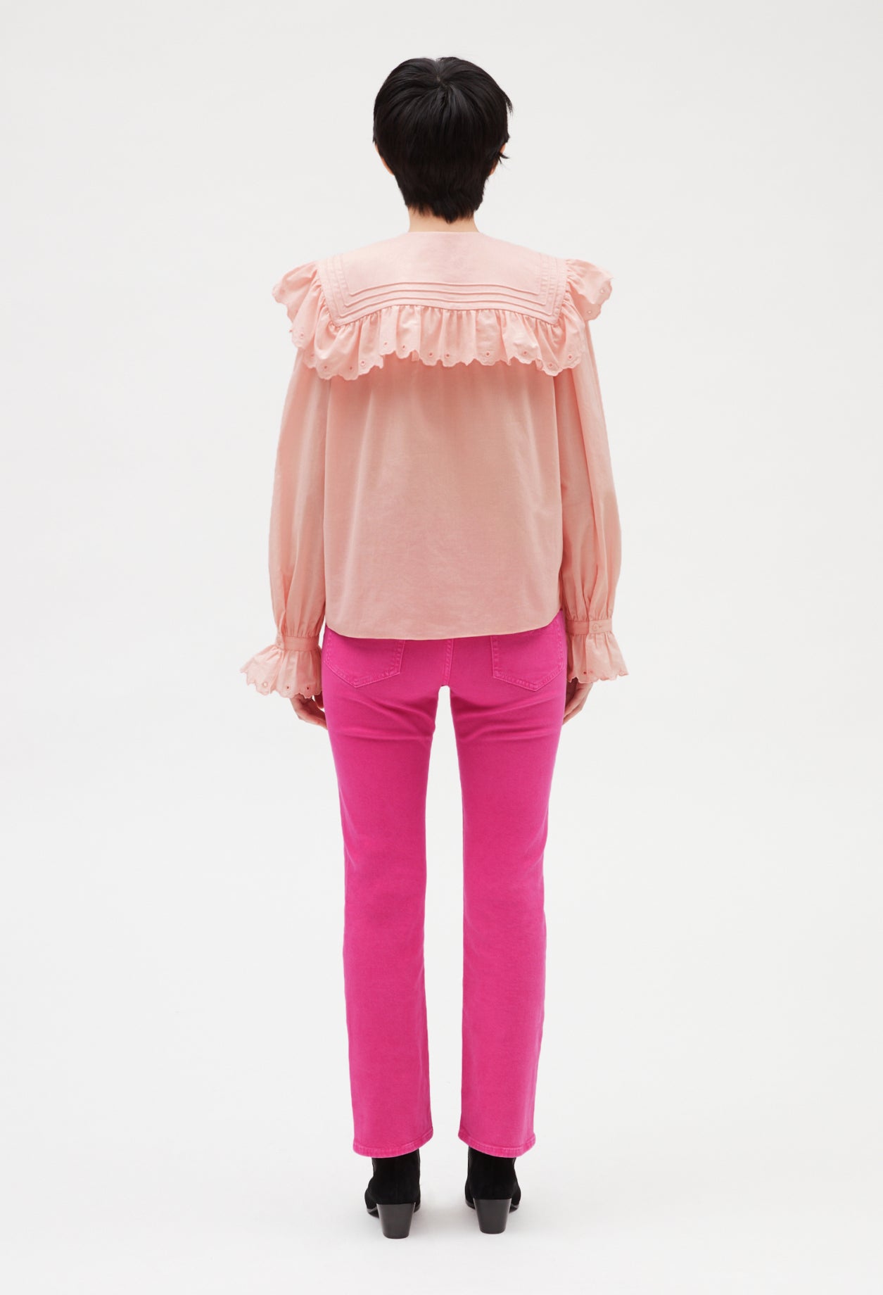 Blouse coton brodé rose Faume - seconde main