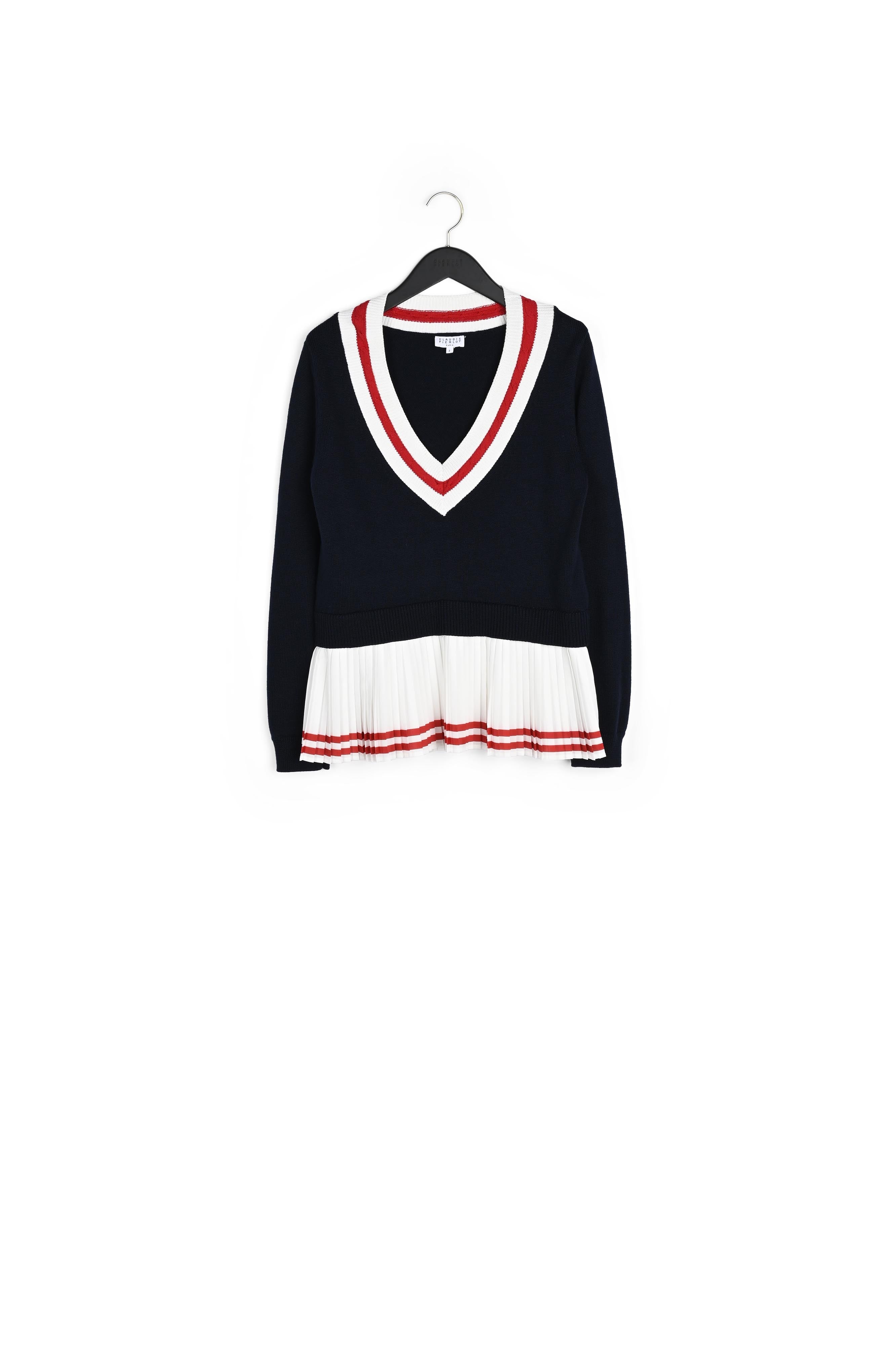 Pull col V plissé à bandes contrastées Faume - seconde main
