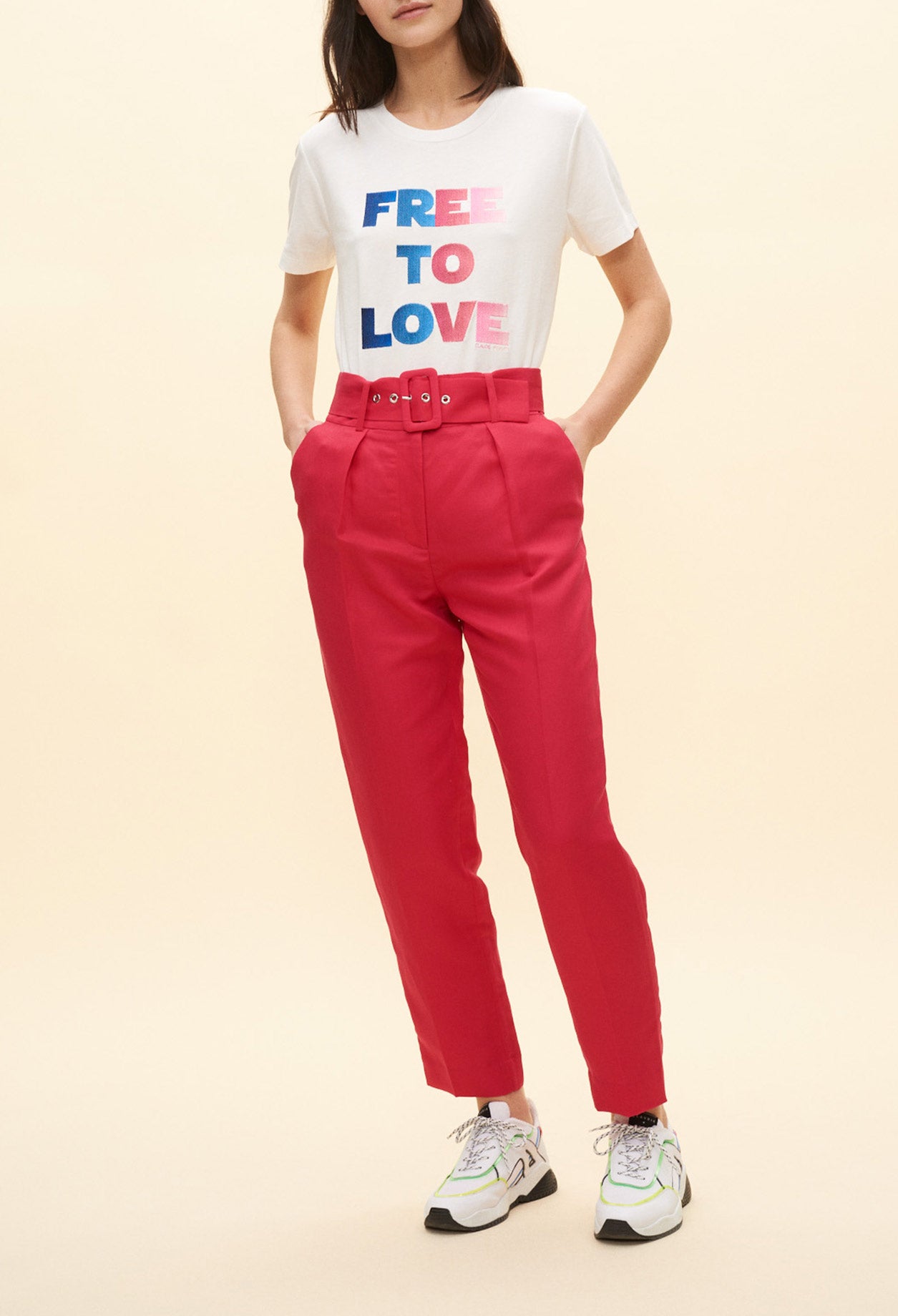 Pantalon de tailleur ceinturé fushia Faume - seconde main