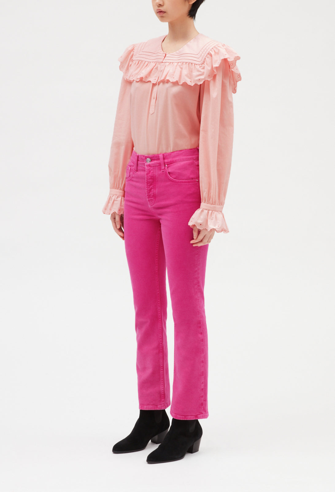 Blouse coton brodé rose Faume - seconde main