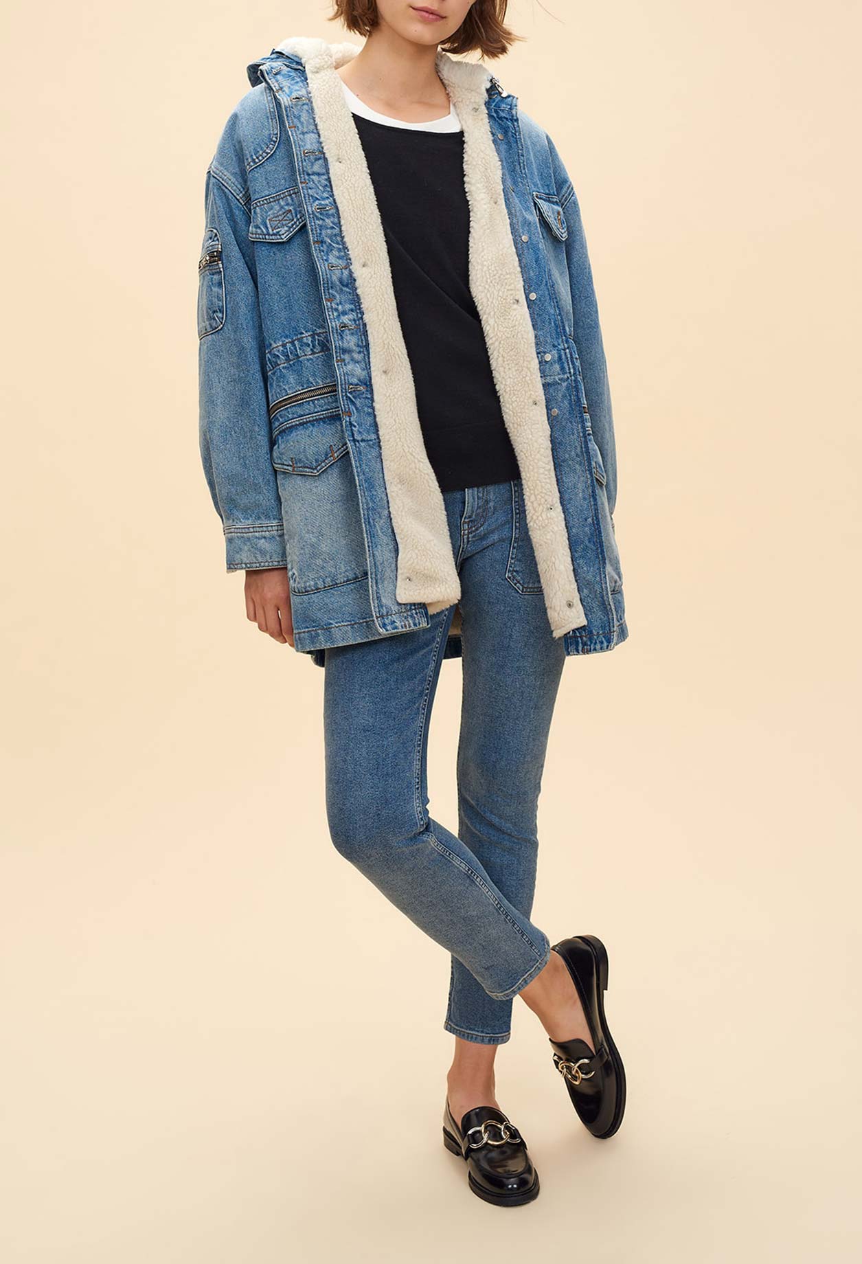 Parka jean à capuche ceinturée Faume - seconde main