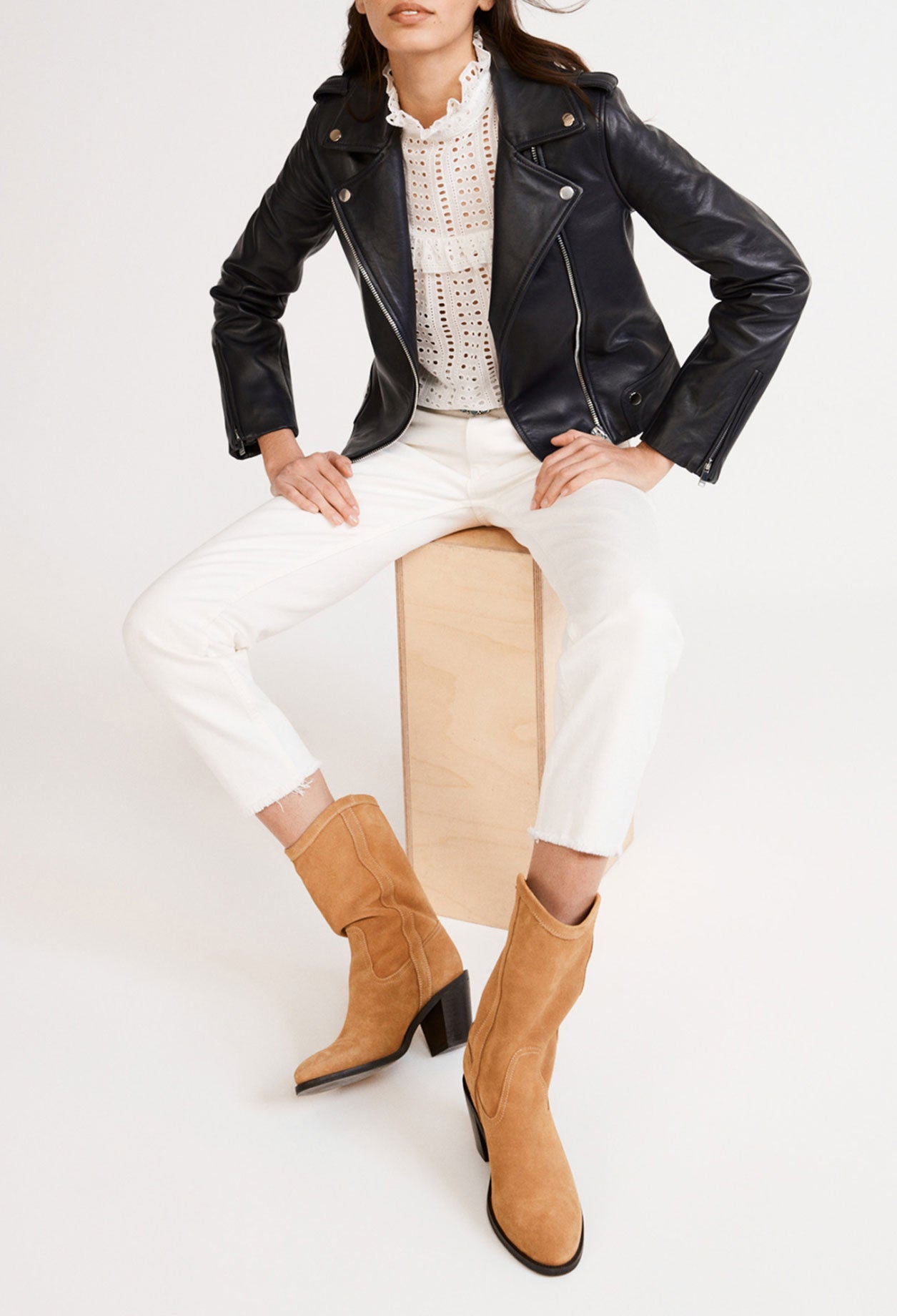 Blouson zippé en cuir Faume - seconde main