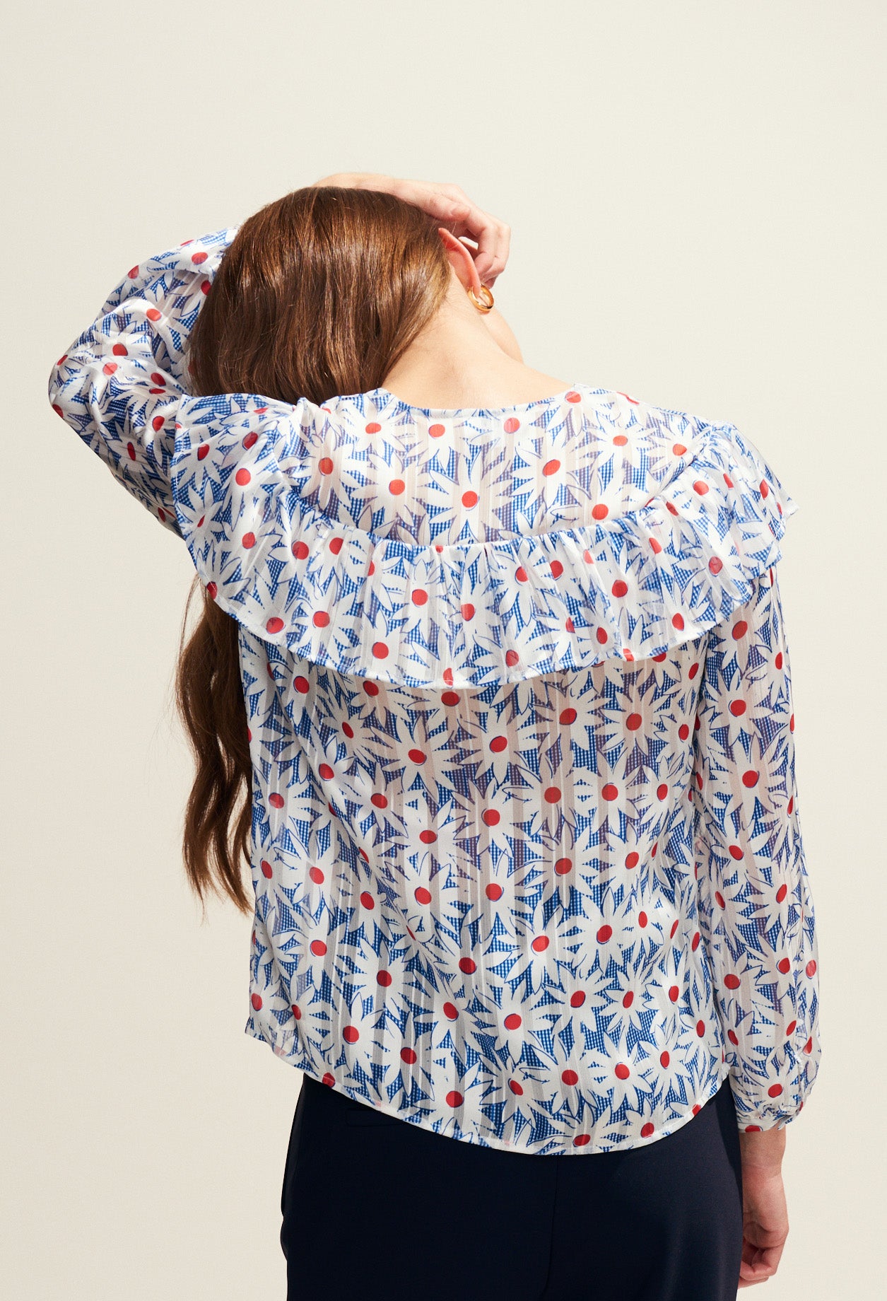 Top à volants imprimé marguerites Faume - seconde main