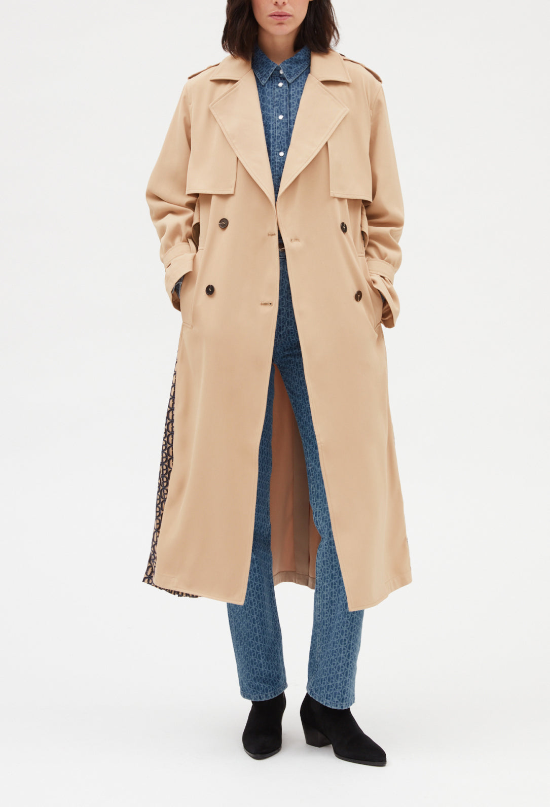 Trench mi-long plissé monogramme beige Faume - seconde main