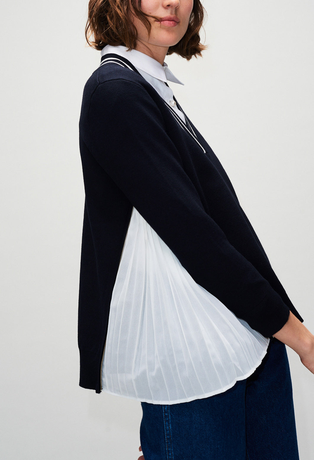 Pull 2 en 1 col V à bandes contrastées Faume - seconde main