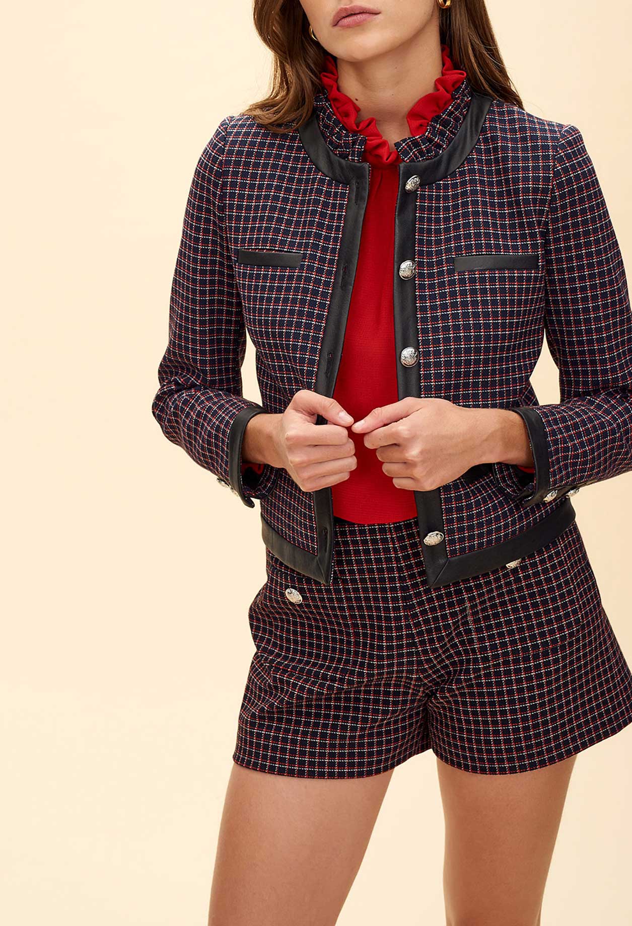 Veste courte en tweed détails cuir Faume - seconde main