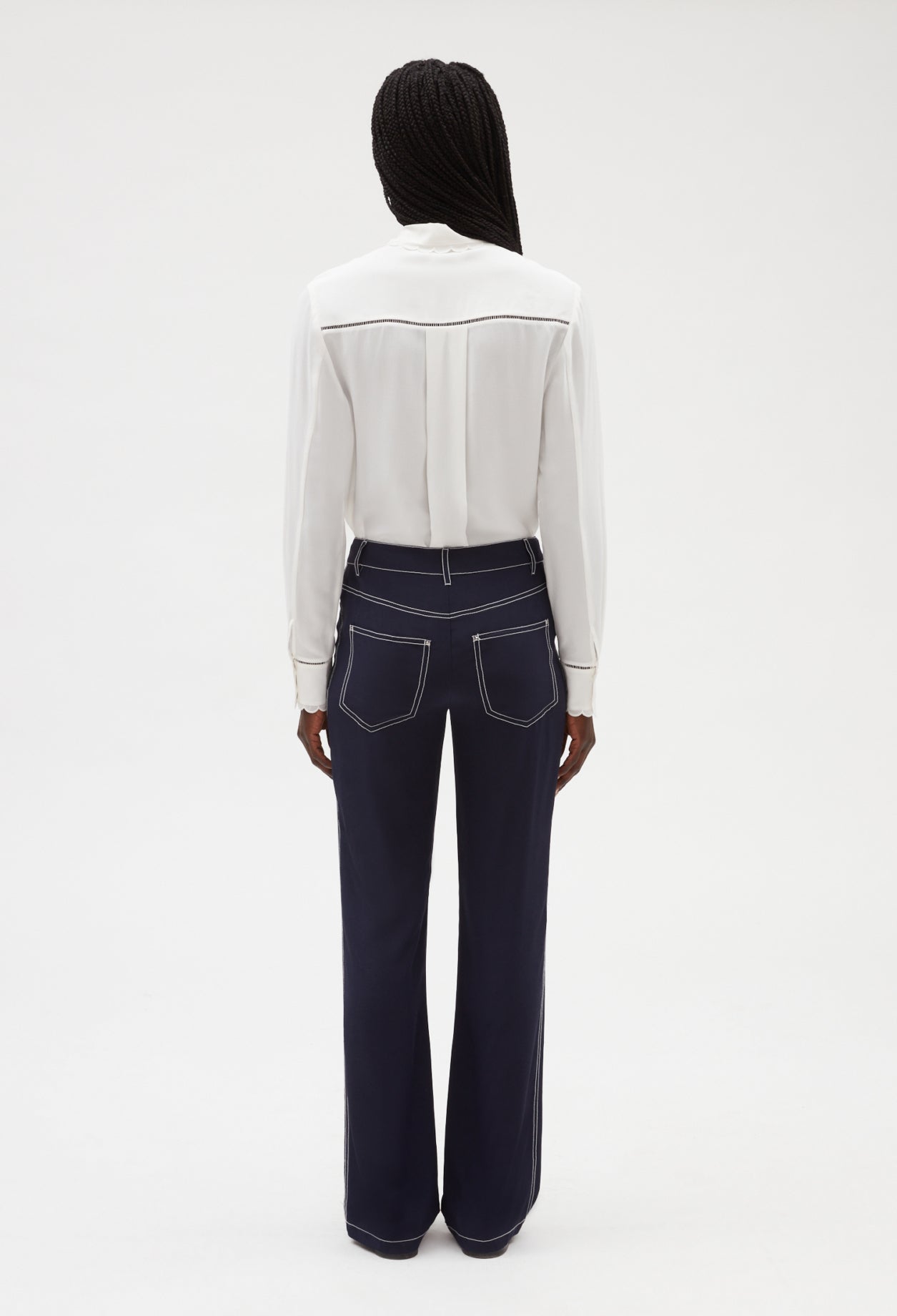 Pantalon droit long soie bleue Faume - seconde main