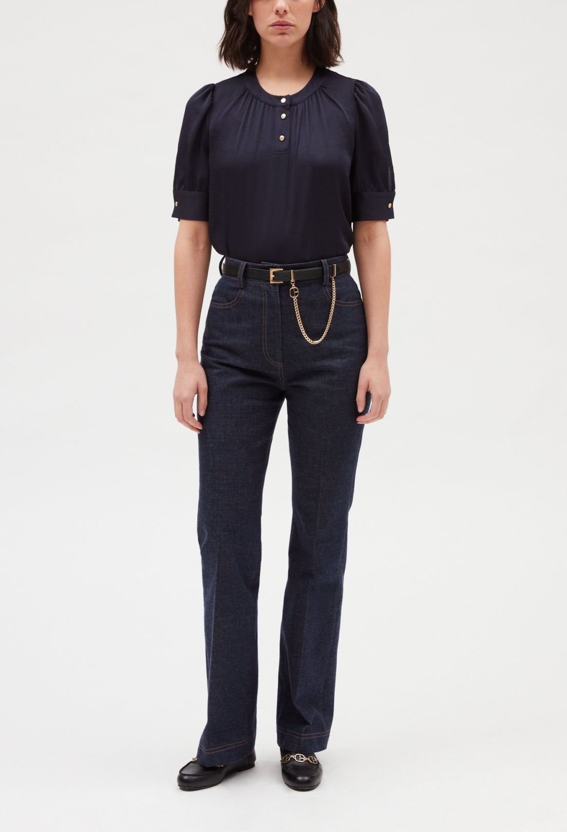 Blouse à manches courtes marine Faume - seconde main