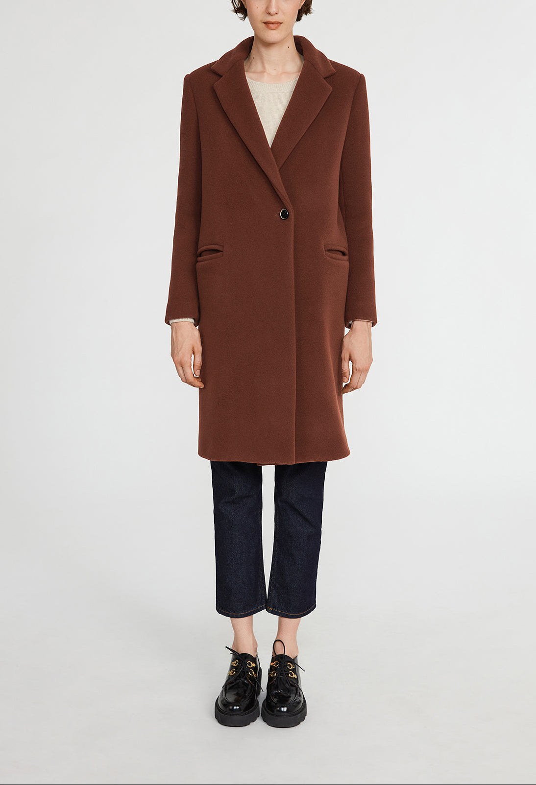 Manteau marron mi-long laine mélangée Faume - seconde main