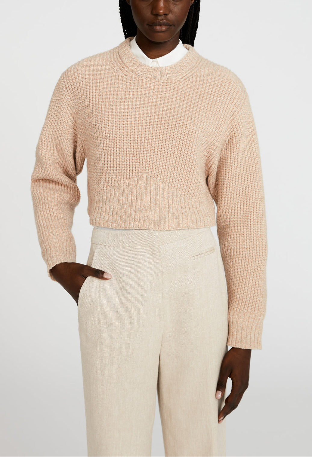 Pull beige court maille Faume - seconde main