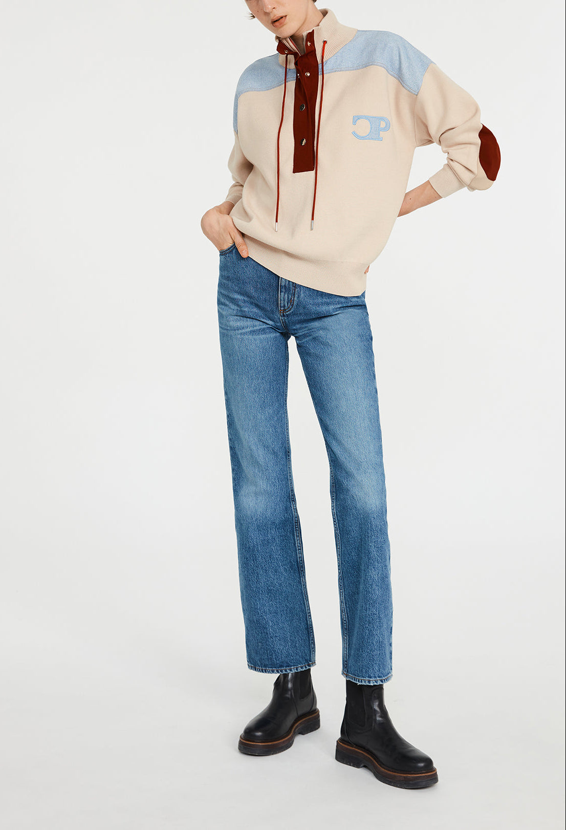 Sweatshirt maille et denim Faume - seconde main