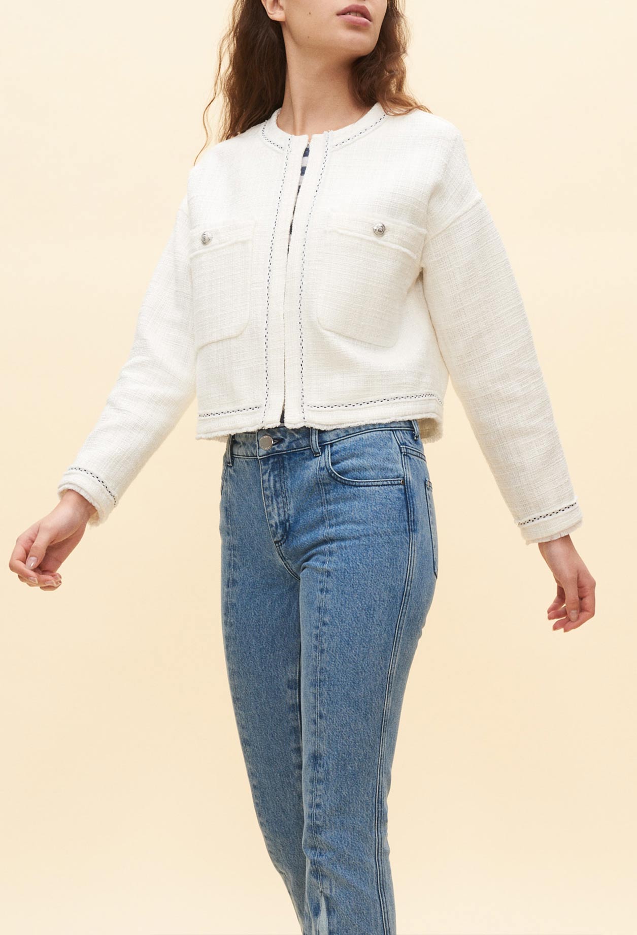 Veste courte blanche façon tweed Faume - seconde main