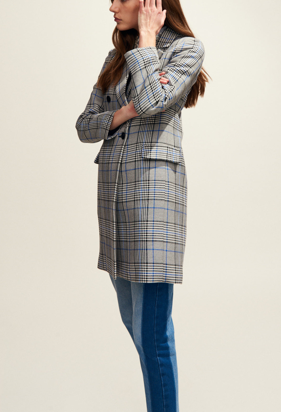 Manteau long croisé en princes de galles Faume - seconde main