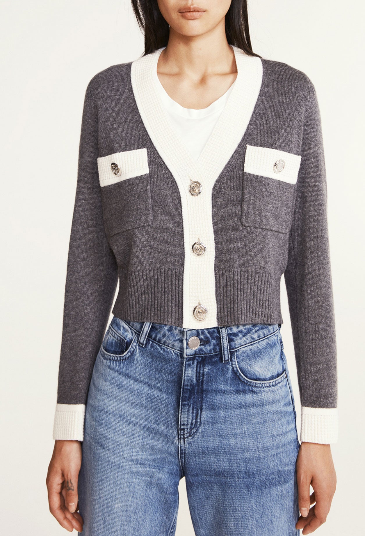 Cardigan bicolore en laine et cachemire Faume - seconde main