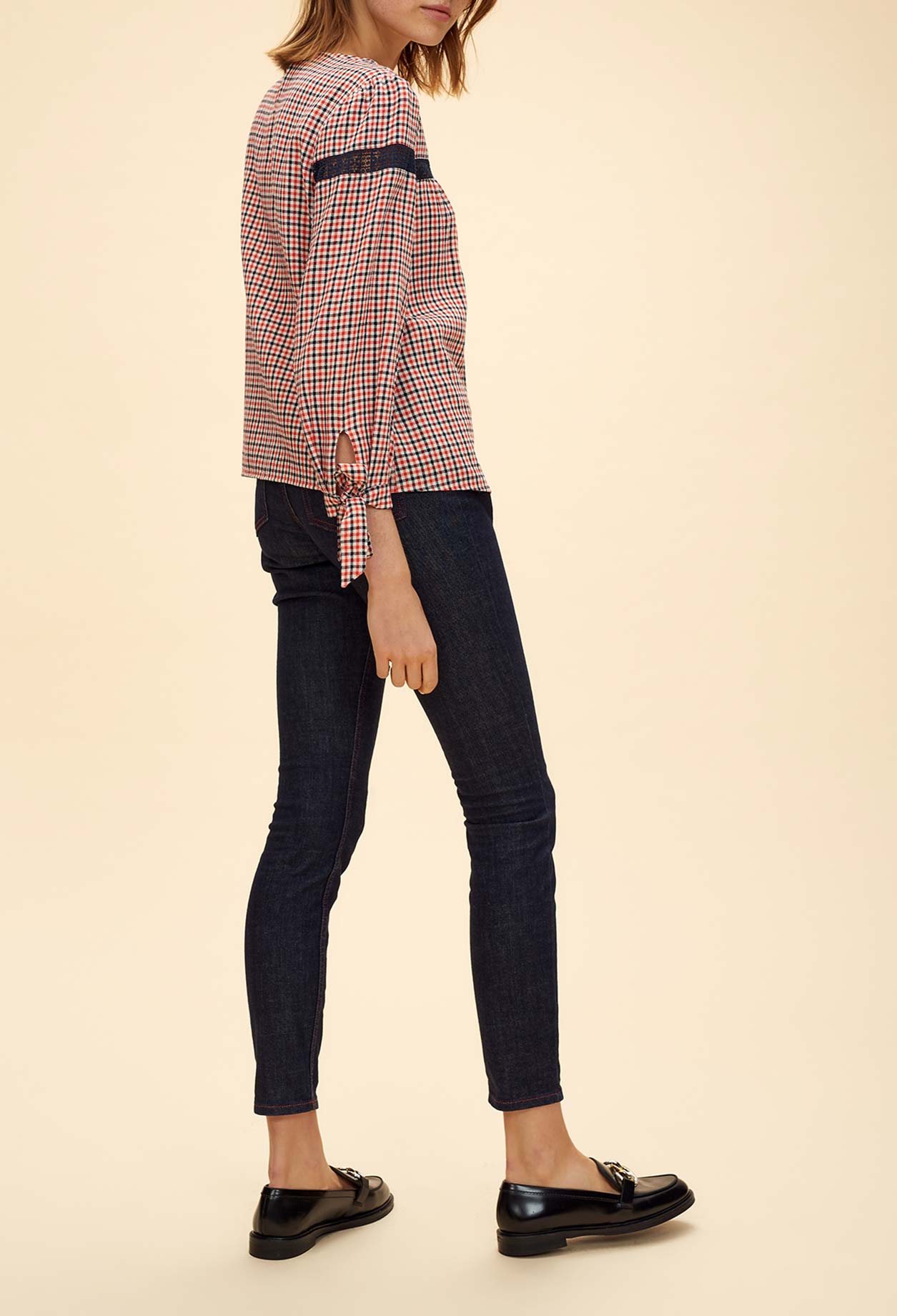 Top imprimé carreaux incrusté dentelle Faume - seconde main