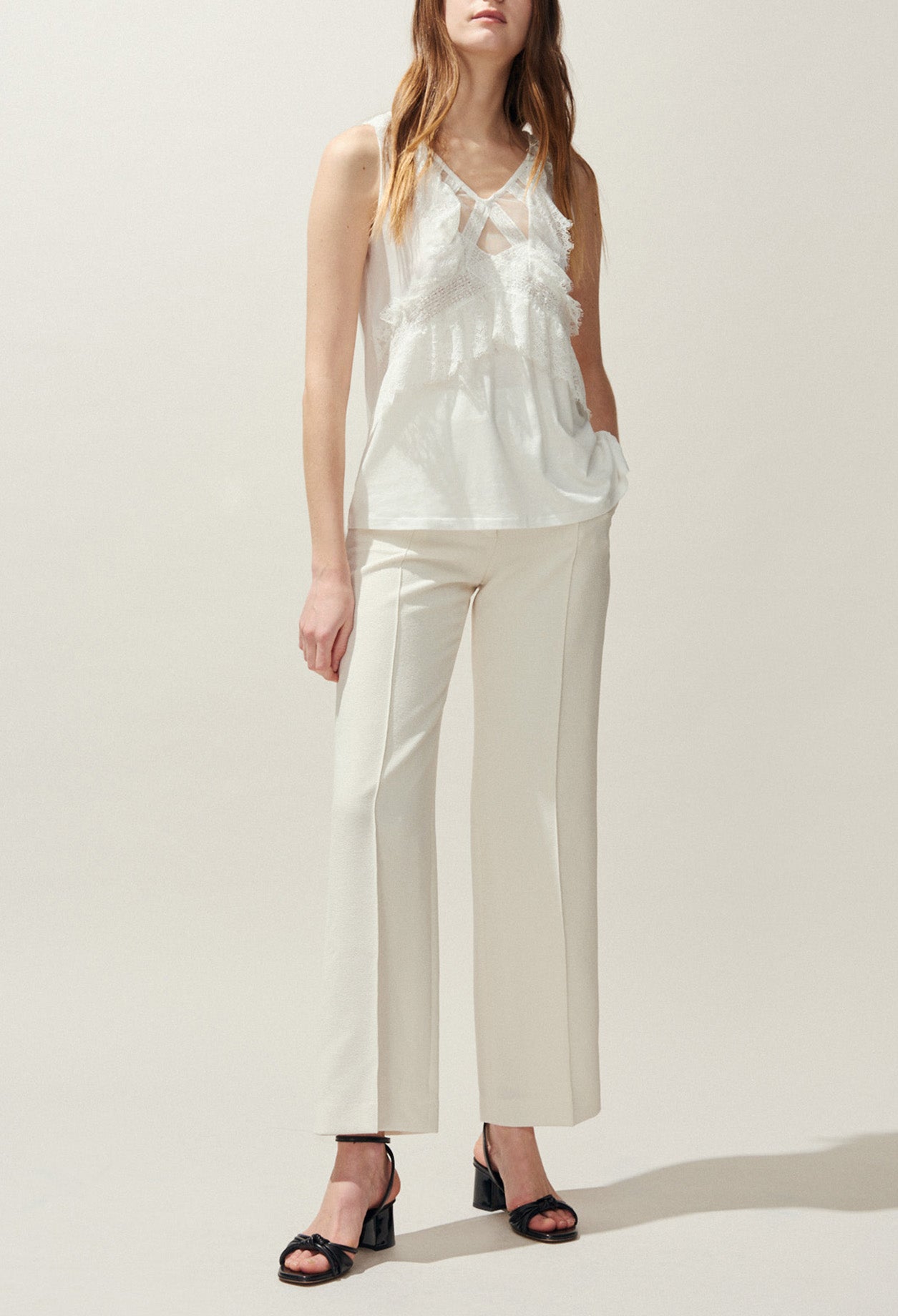 T-shirt sans manches à volants dentelle Faume - seconde main