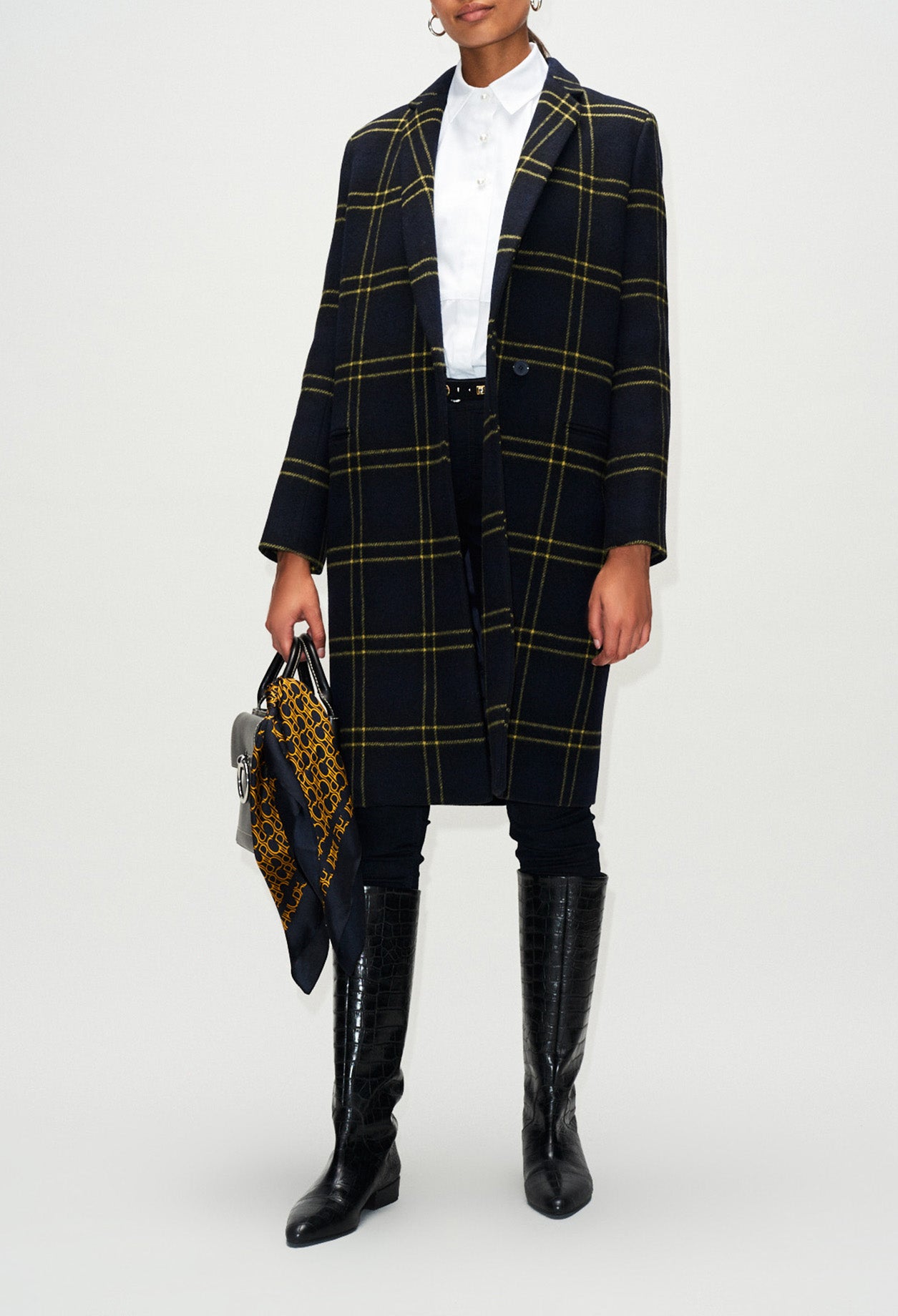 Manteau long détail carreaux Faume - seconde main