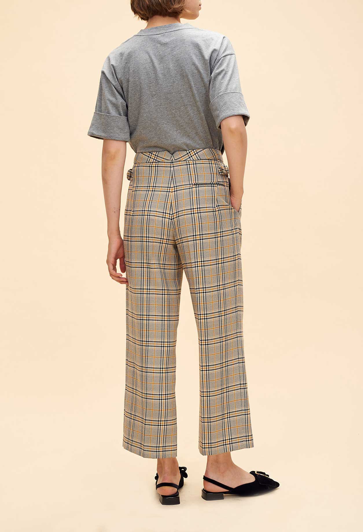 Pantalon à carreaux coupe évasée Faume - seconde main