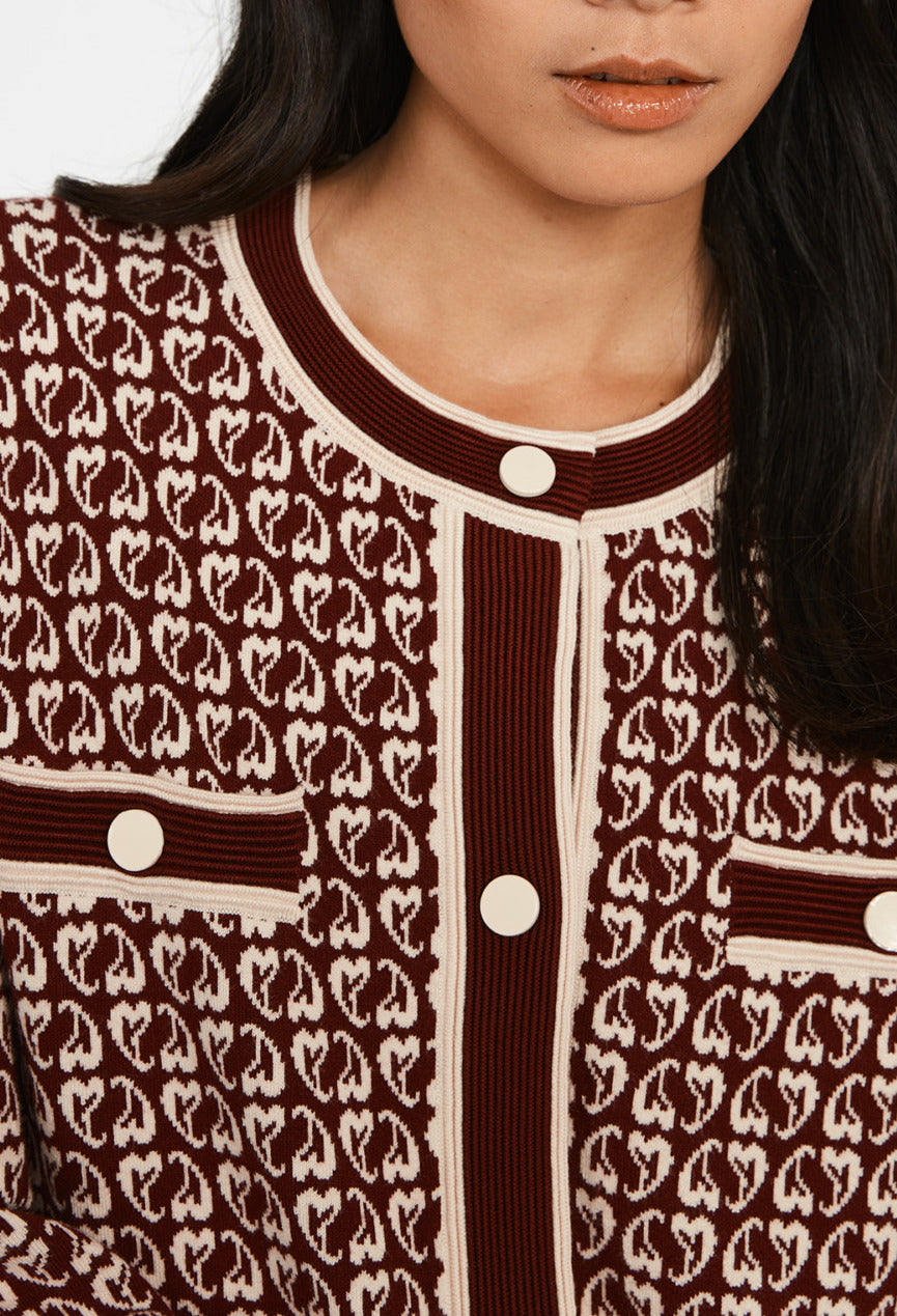 Cardigan bicolore maille à motif cœur Faume - seconde main