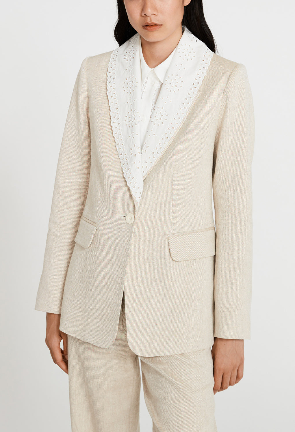 Veste beige tailleur à col Faume - seconde main