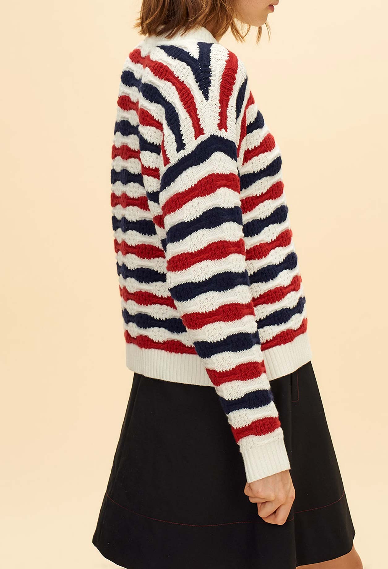 Pull tricolore en laine tricoté Faume - seconde main