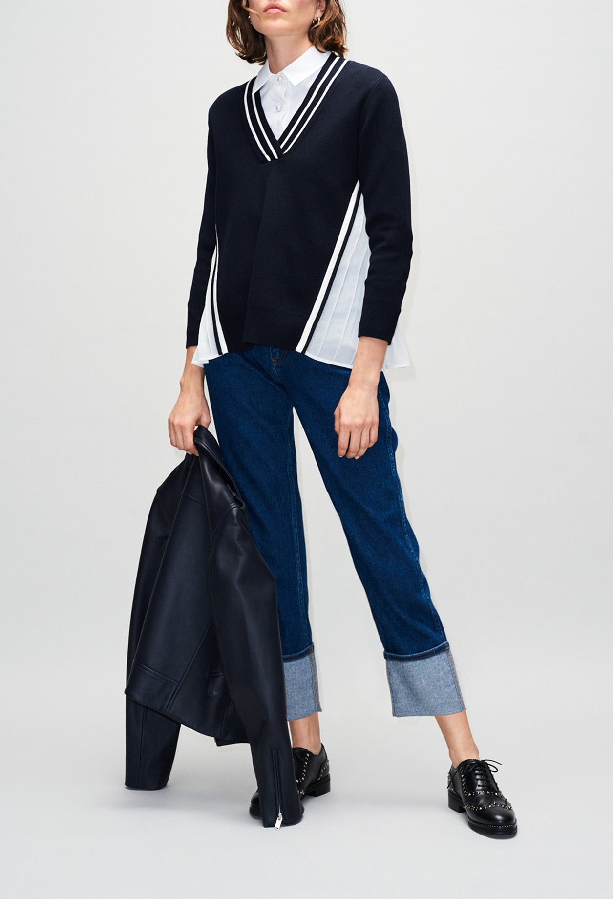 Pull 2 en 1 col V à bandes contrastées Faume - seconde main