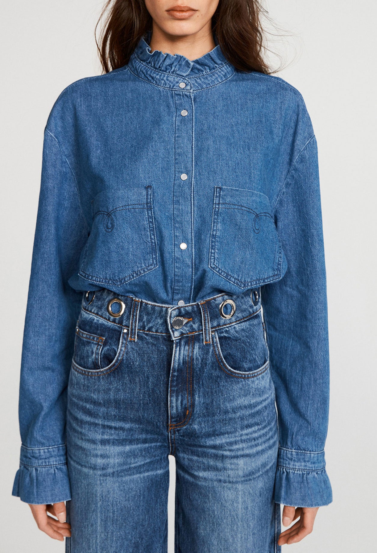 Chemise à col froncé en coton biologique Faume - seconde main