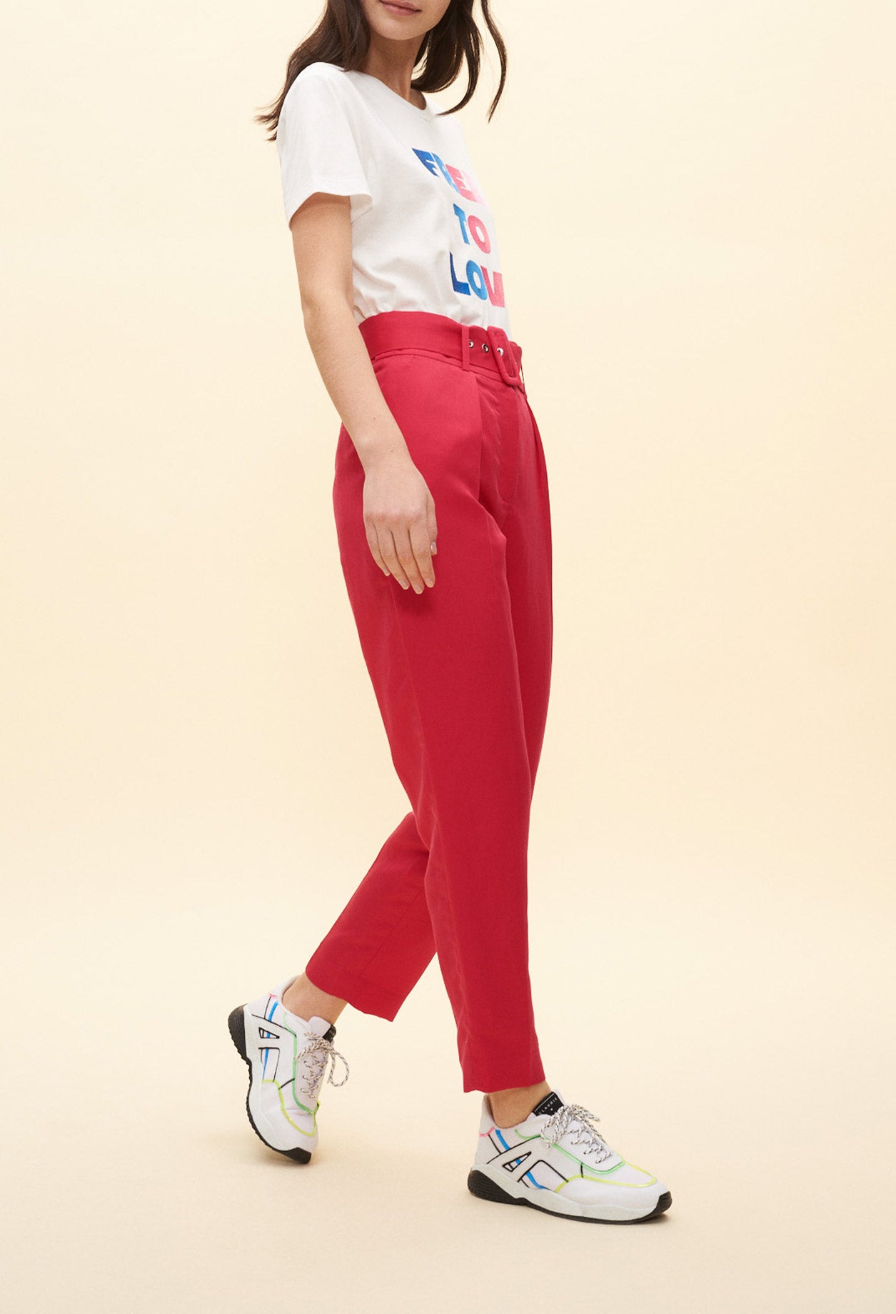 Pantalon de tailleur ceinturé fushia Faume - seconde main