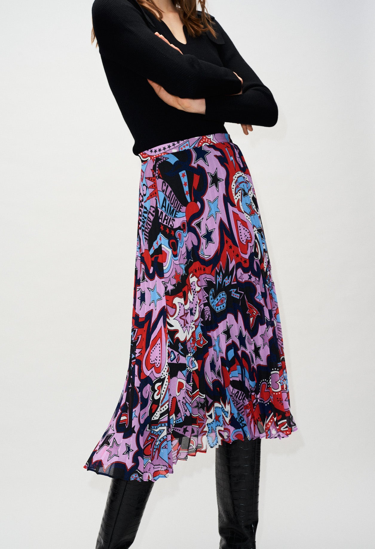 Jupe plissée imprimée pop Faume - seconde main