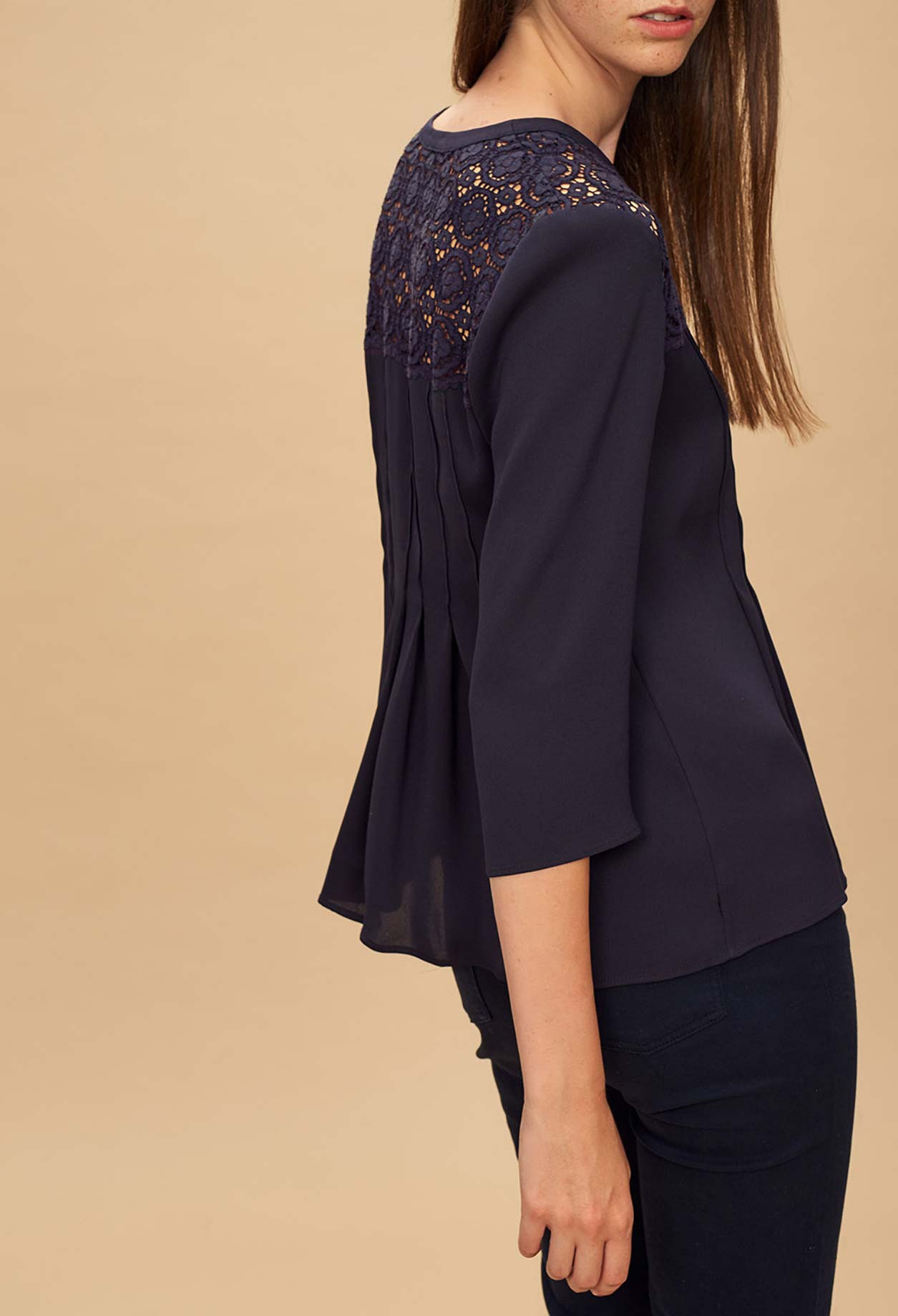 Top plissé incrustation dentelle Faume - seconde main