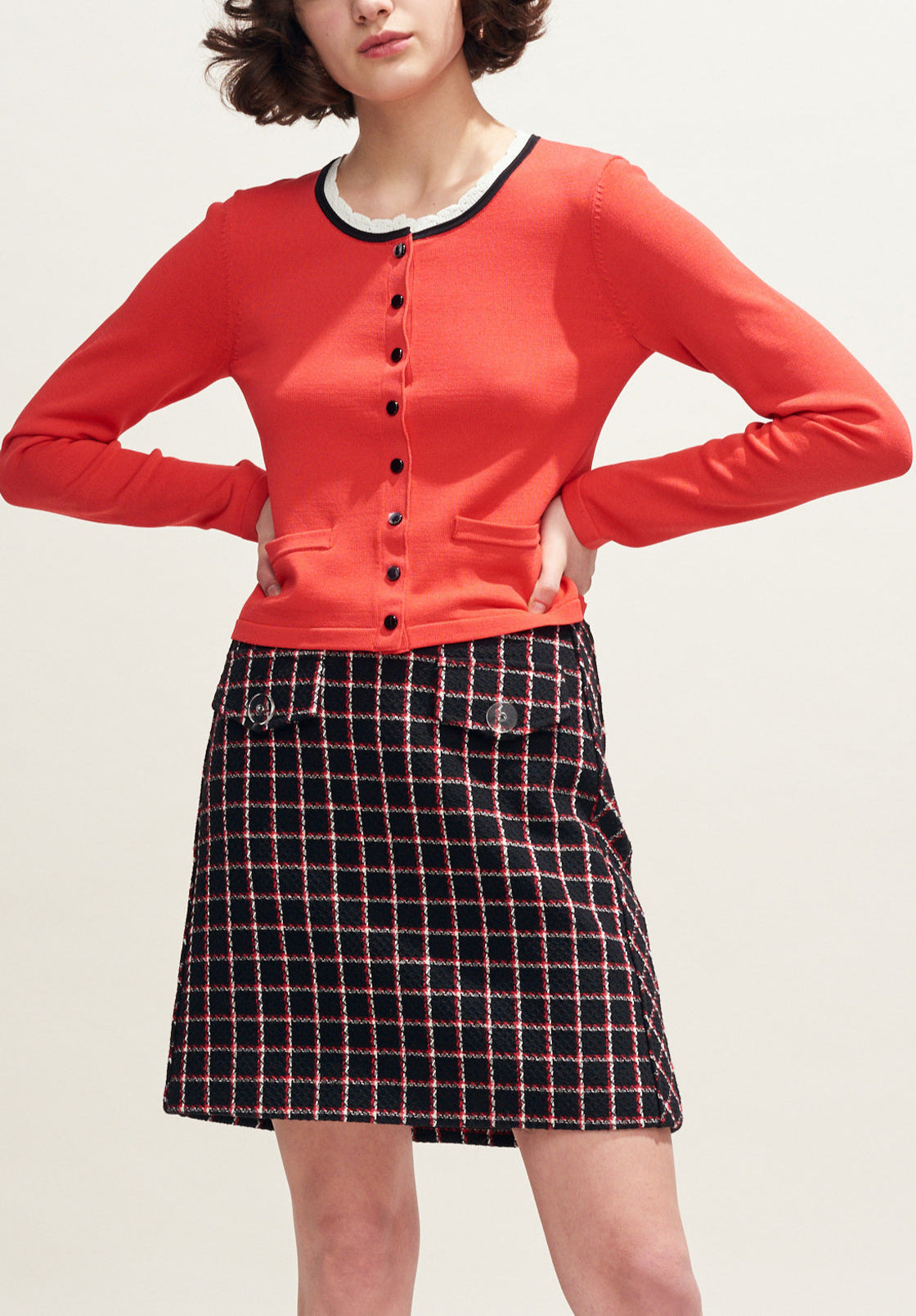 Jupe courte en tweed à carreaux Faume - seconde main