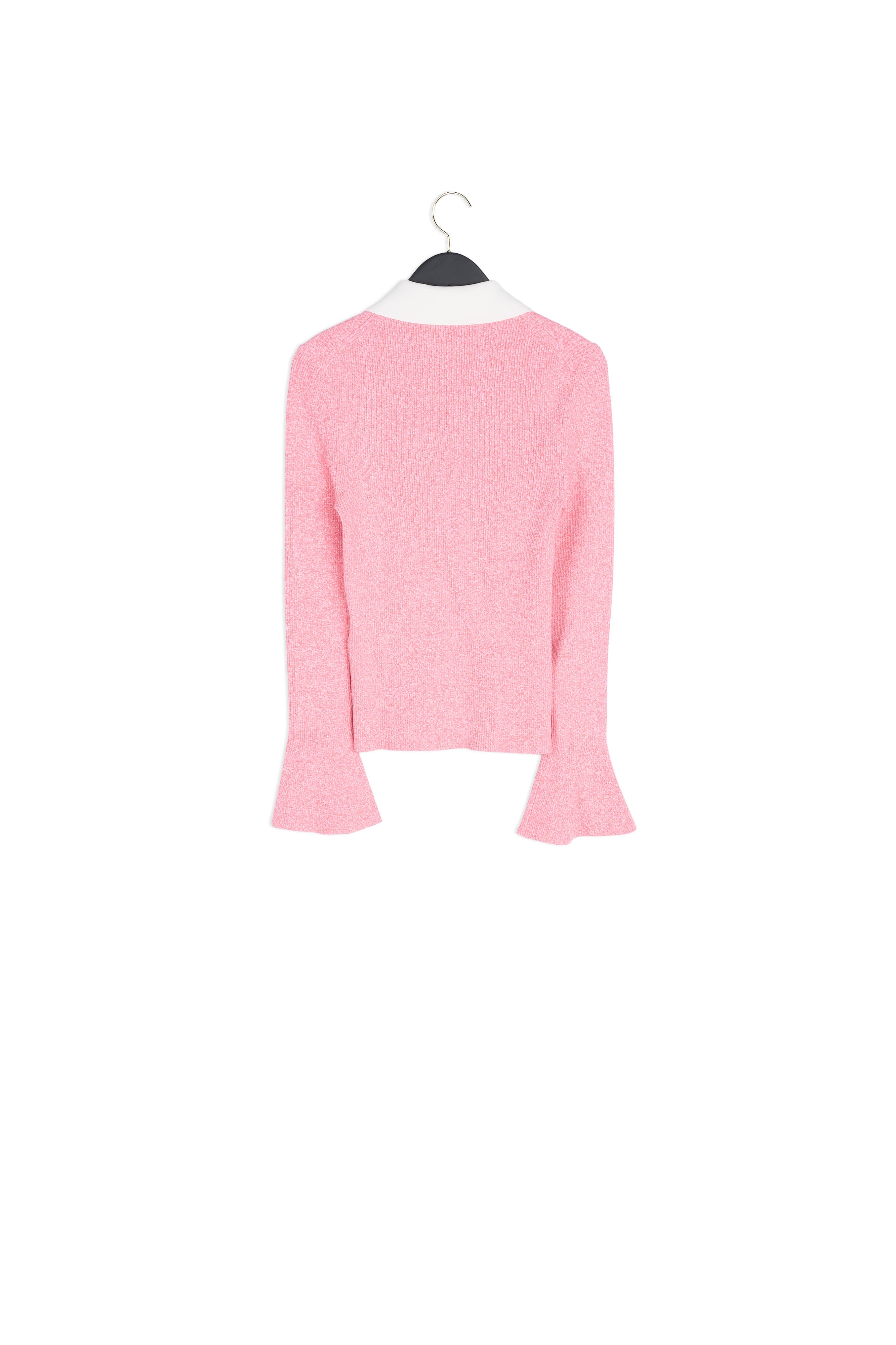 Pull chiné rose col blanc Faume - seconde main