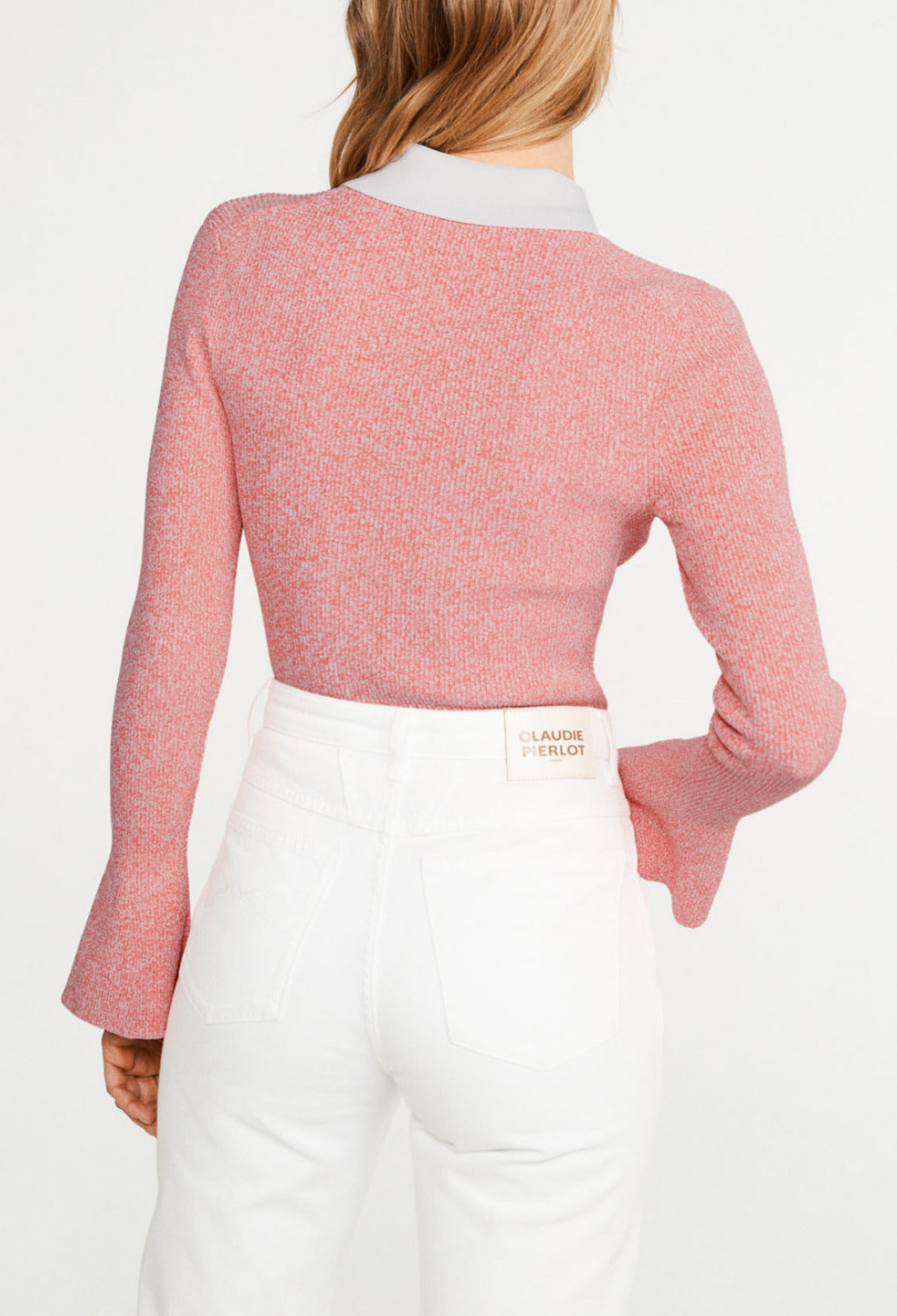 Pull chiné rose col blanc Faume - seconde main