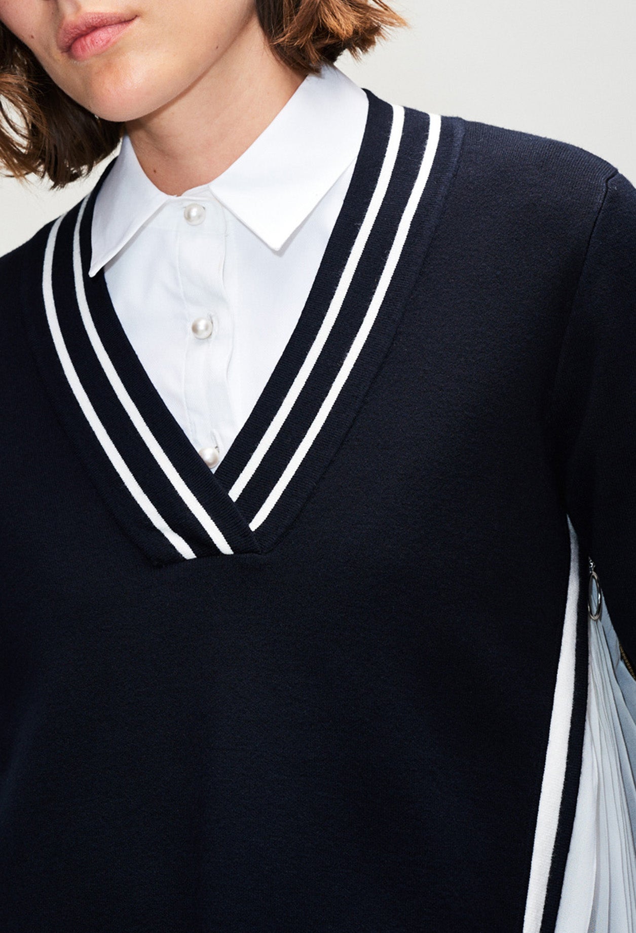 Pull 2 en 1 col V à bandes contrastées Faume - seconde main