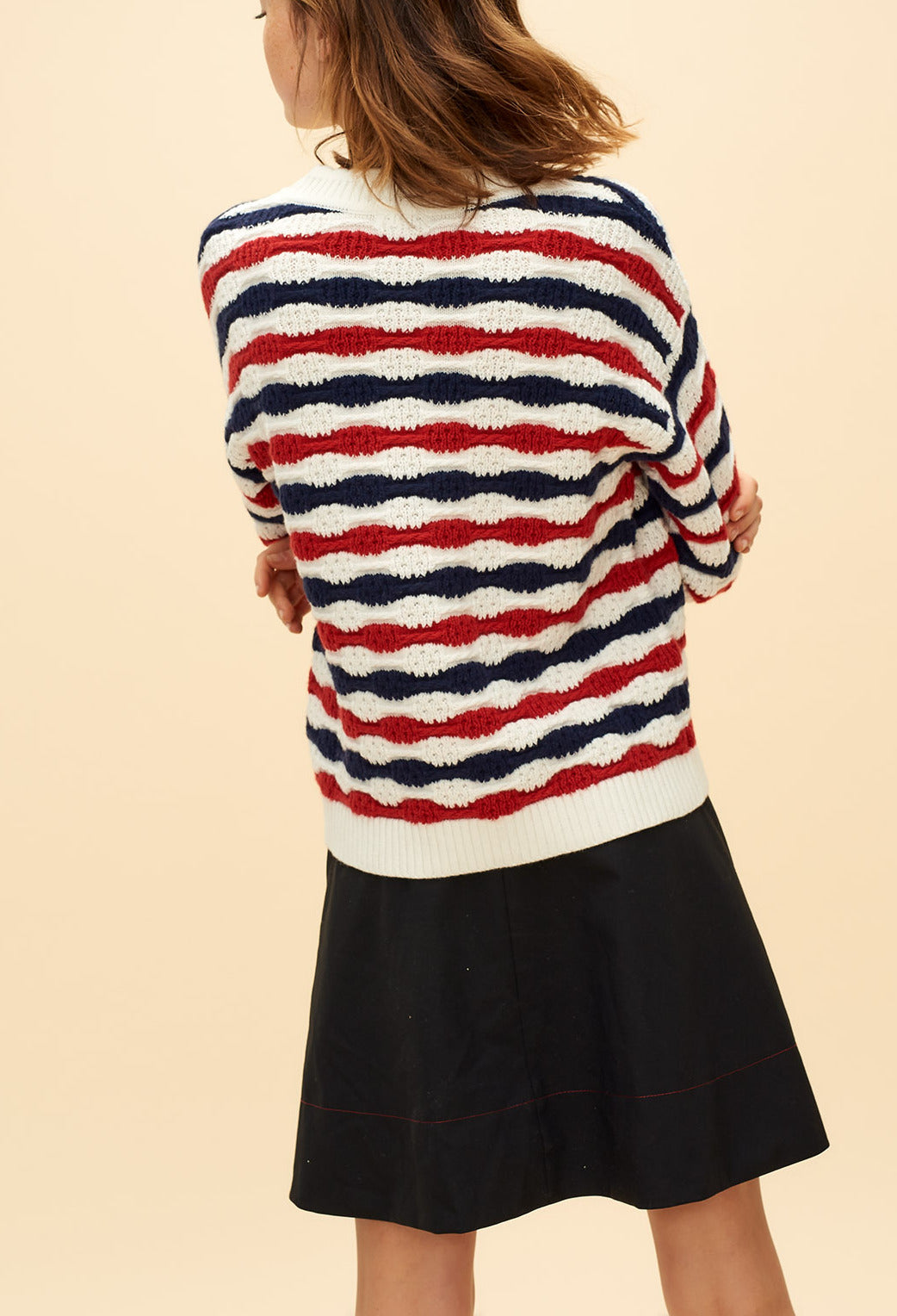 Pull tricolore en laine tricoté Faume - seconde main