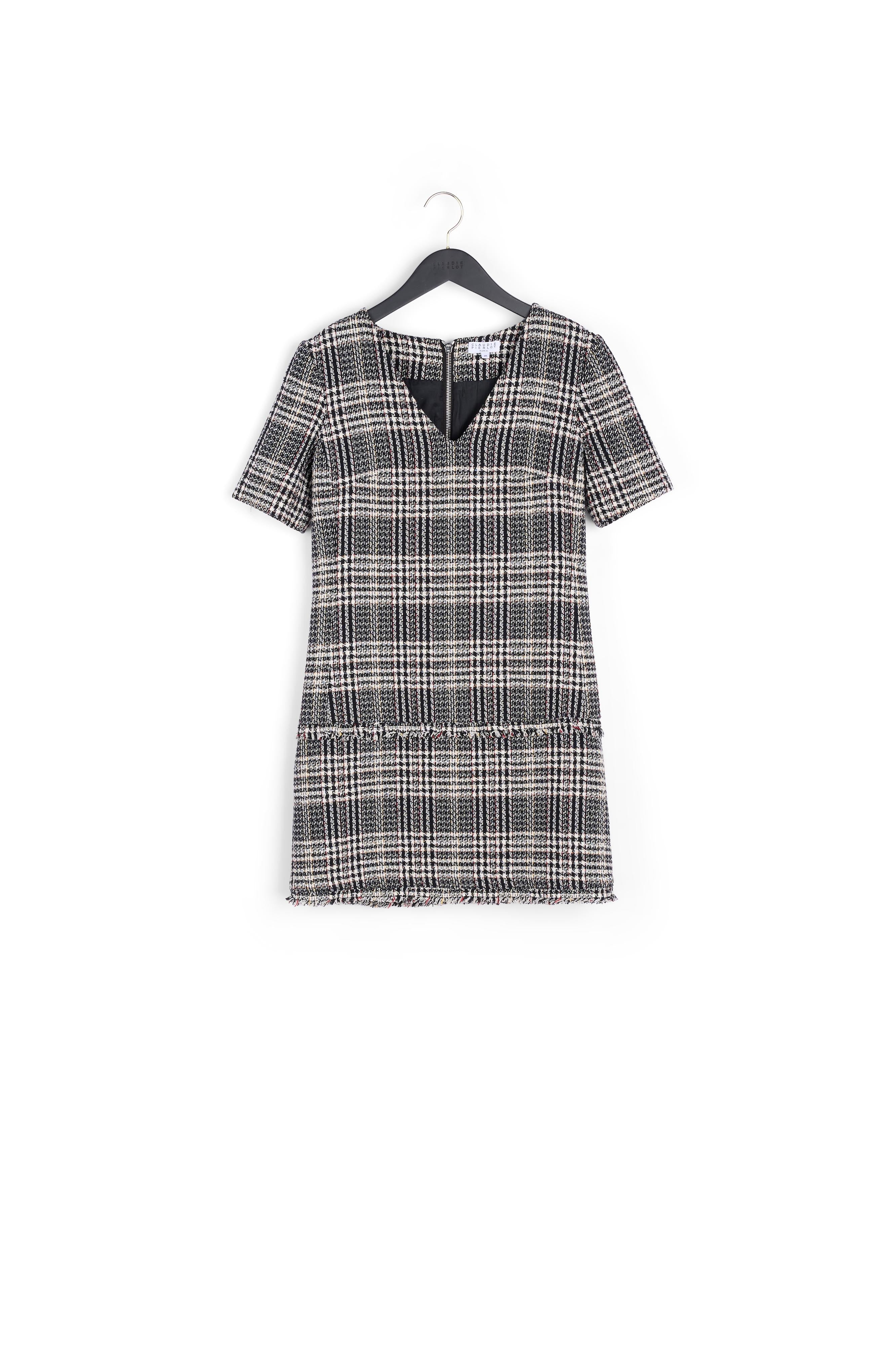 Robe droite en tweed frangée col V Faume - seconde main