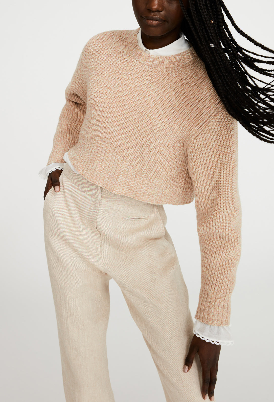 Pull beige court maille Faume - seconde main