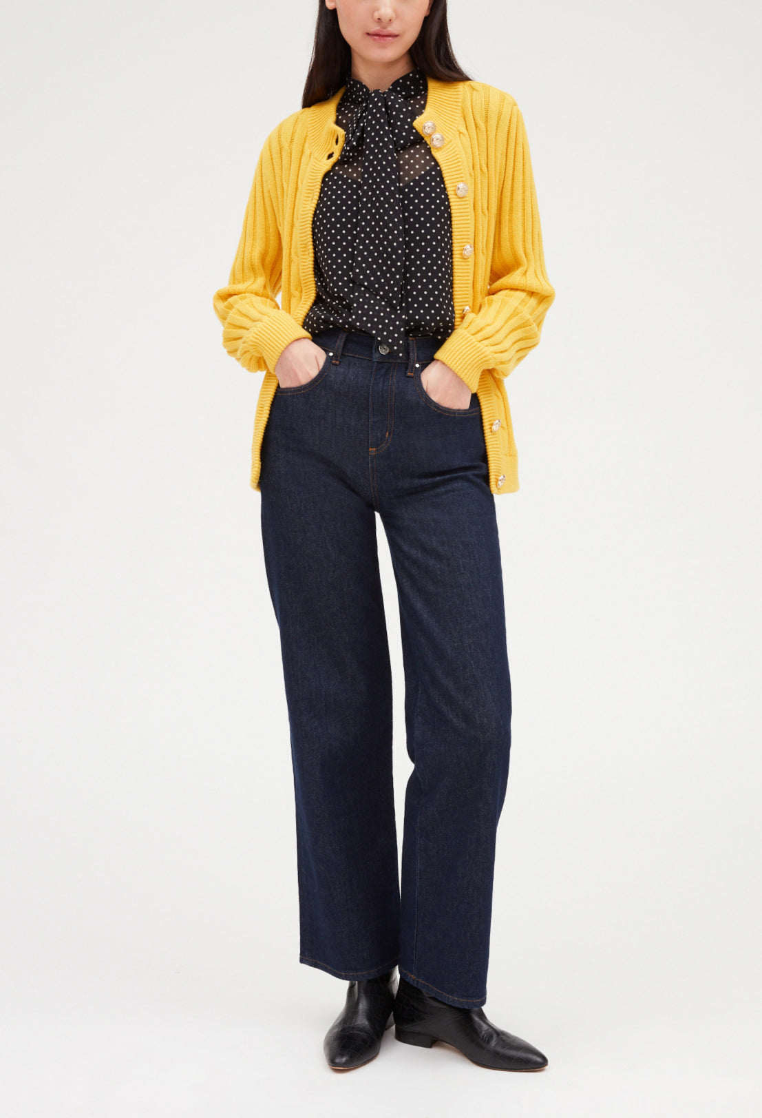 Gilet boutonné maille jaune Faume - seconde main