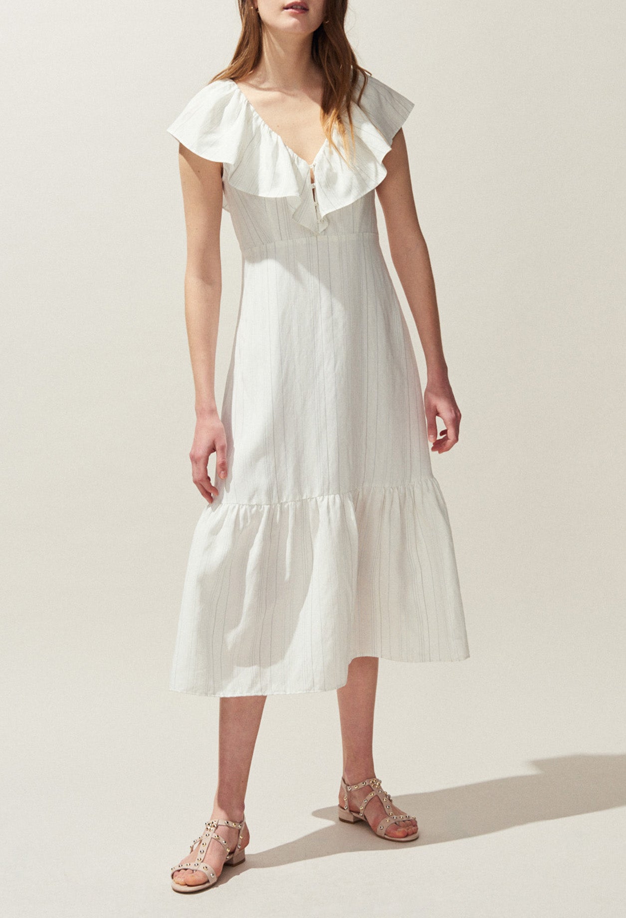 Robe longue en coton à volants Faume - seconde main