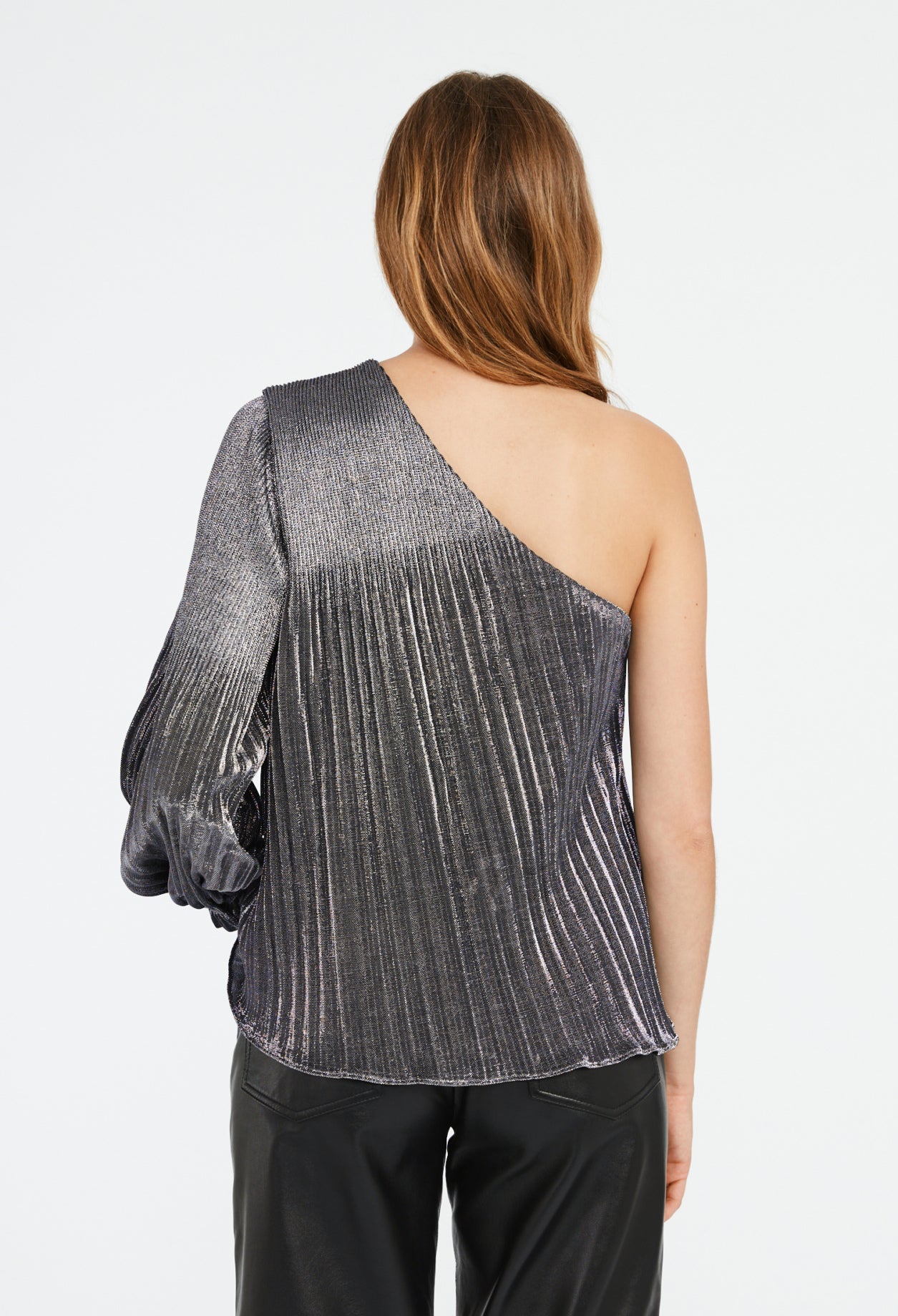 Top argent à manche longue asymétrique Faume - seconde main