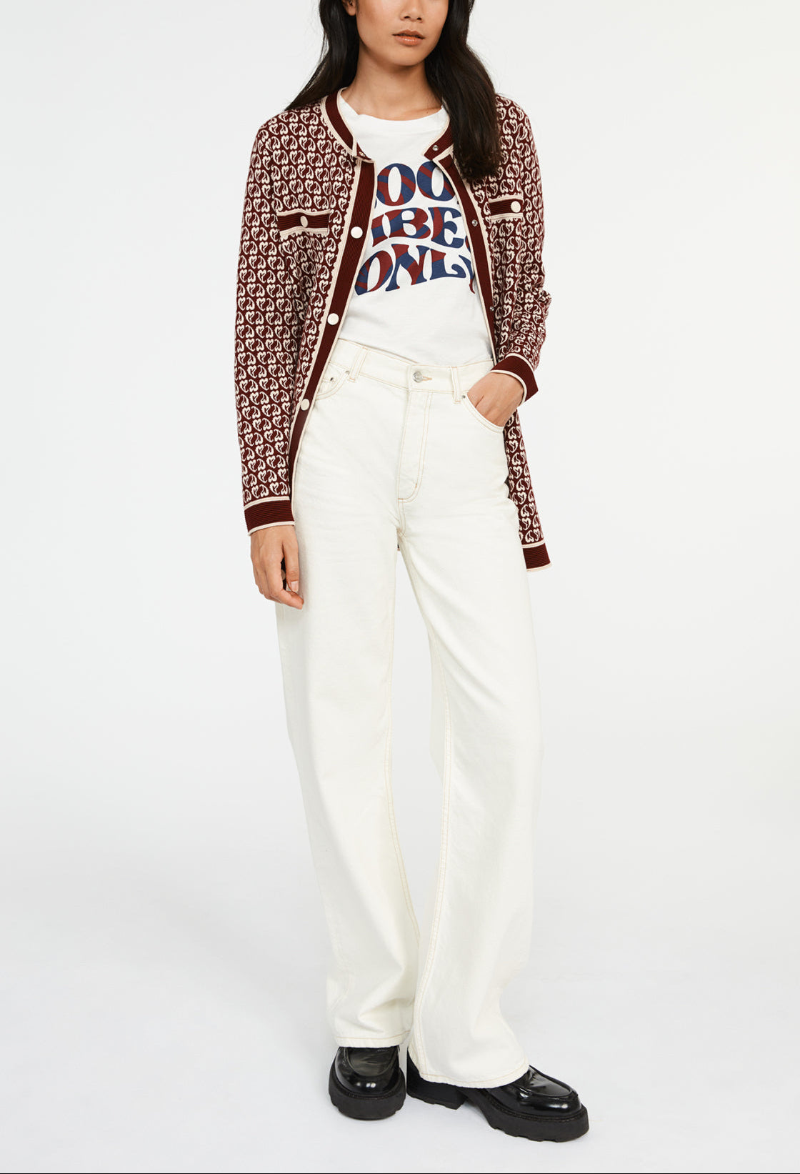 Cardigan bicolore maille à motif cœur Faume - seconde main