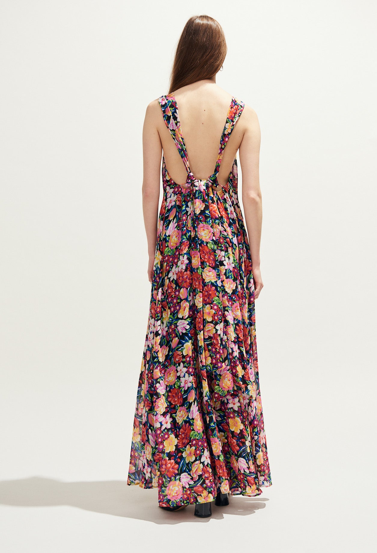 Robe longue dos nu imprimée fleurs Faume - seconde main