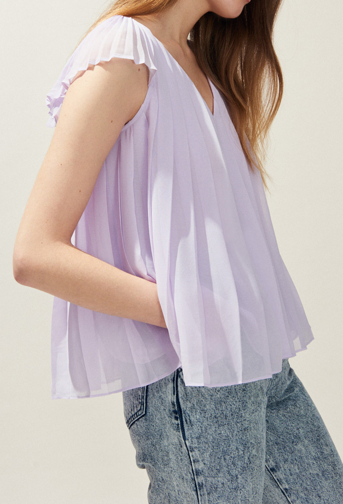 Top plissé ncolur col V Faume - seconde main