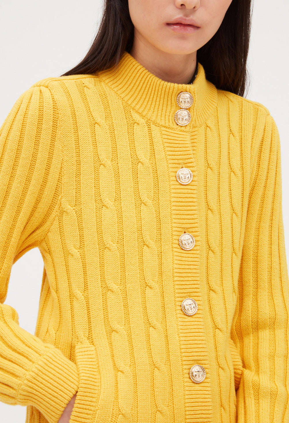 Gilet boutonné maille jaune Faume - seconde main