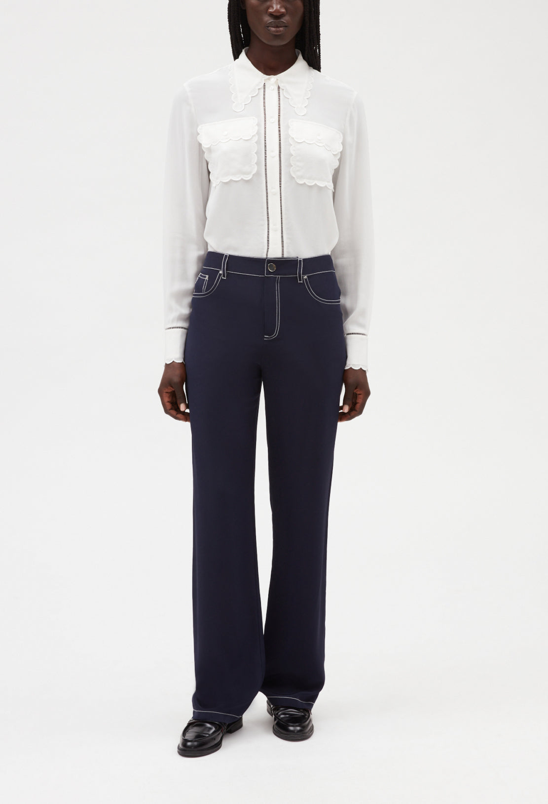 Pantalon droit long soie bleue Faume - seconde main