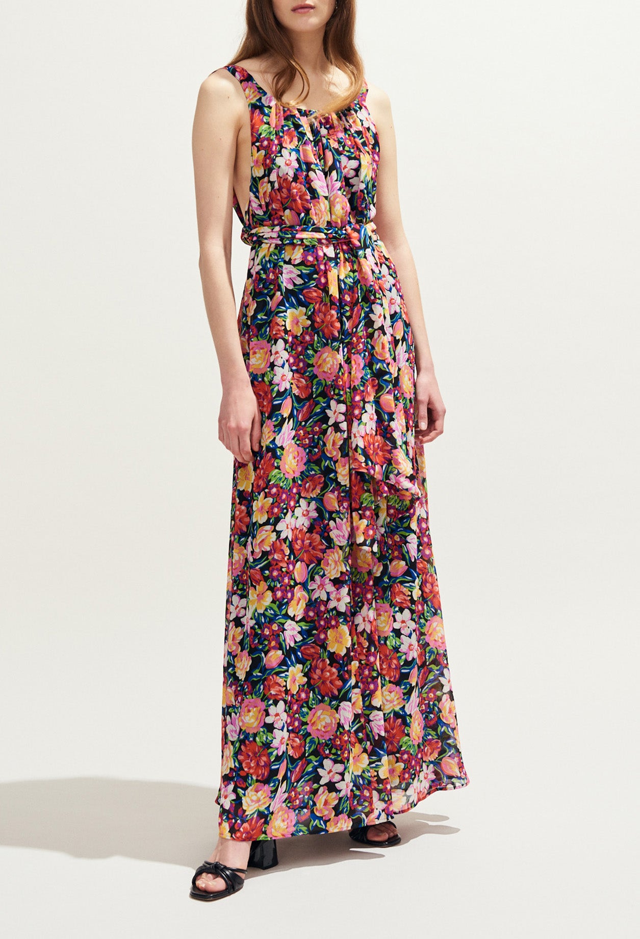 Robe longue dos nu imprimée fleurs Faume - seconde main