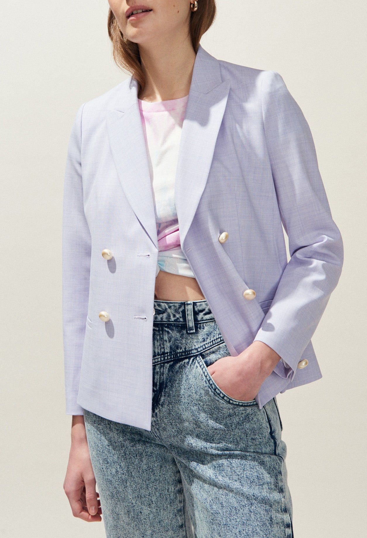 Veste tailleur croisée boutons perles Faume - seconde main