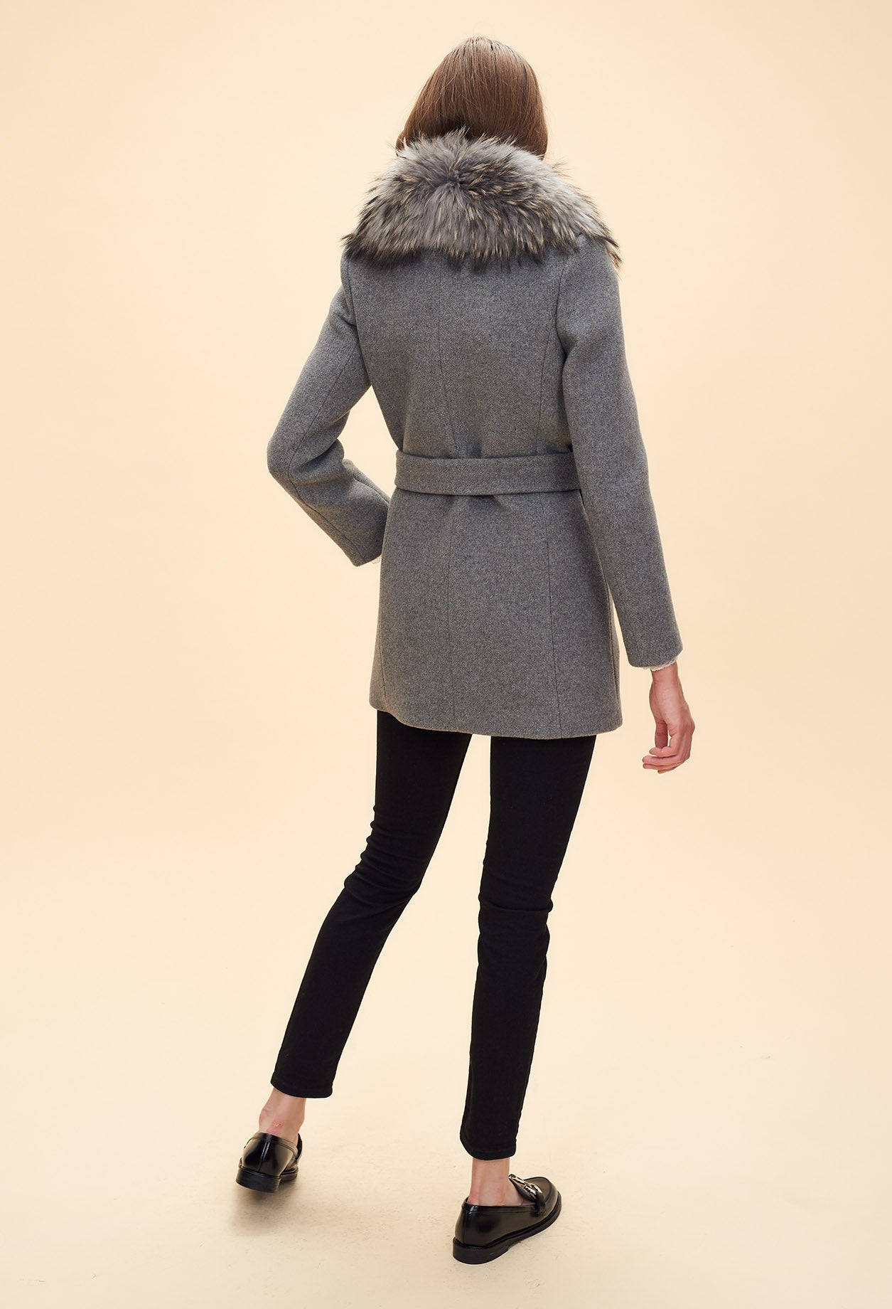 Manteau cintré col fourrure Faume - seconde main