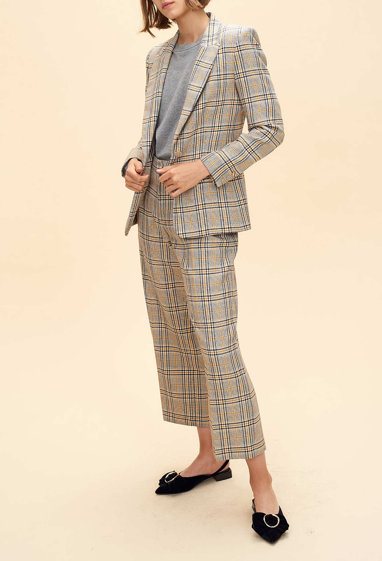 Pantalon à carreaux coupe évasée Faume - seconde main